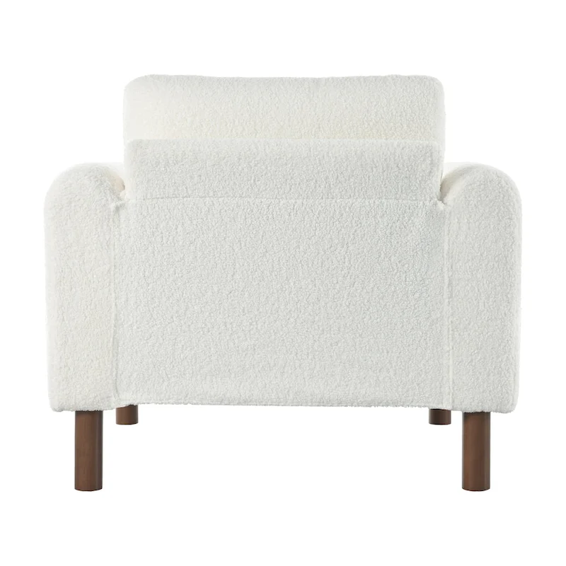 White 33.5 Upholstered Accent Chair with Walnut Legs and Curved Handrail
