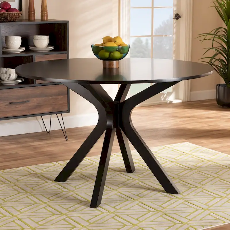 Modern Round Dining Table with Splayed Legs – Dark Brown – Seats 6