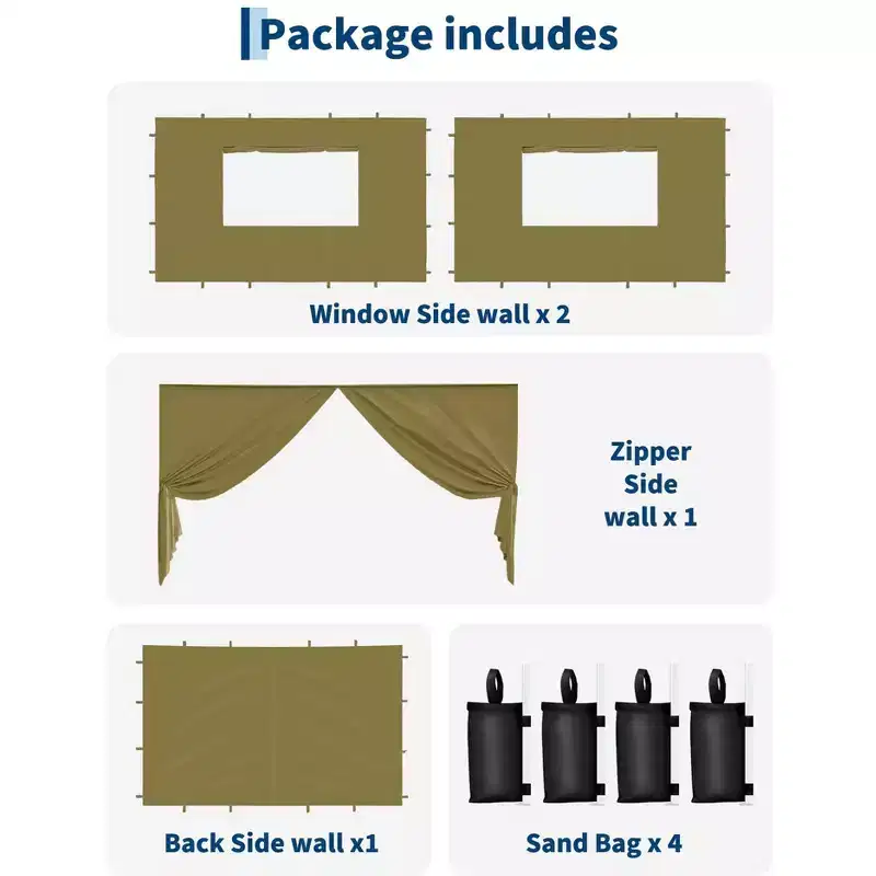 10x10ft Canopy Sidewalls  Waterproof, 99% UV Protection, Durable Outdoor SunWall Panels  Easy Install for Pop-Up Tent