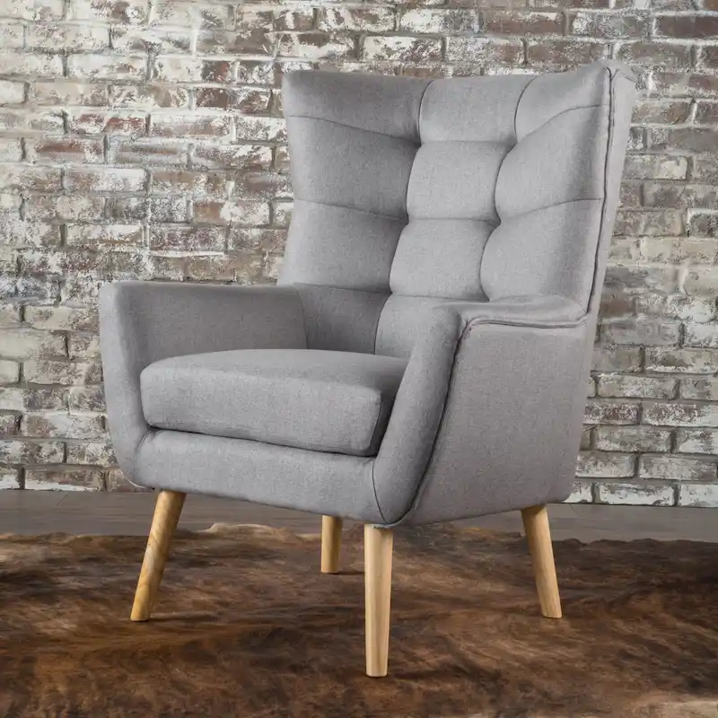 Modern 32.5 High Back Upholstered Button Tufted Wingback Chair with Rubber Wood Legs