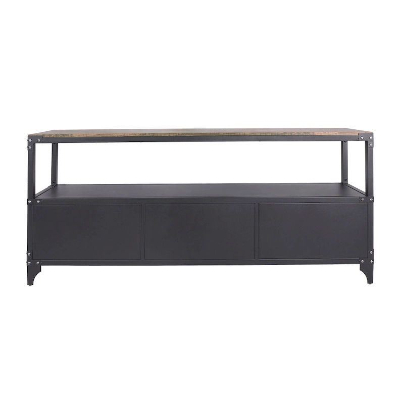 Conner Rustic Black and Dark Walnut 70-inch Steel 2-Shelf TV Console by Furniture of America
