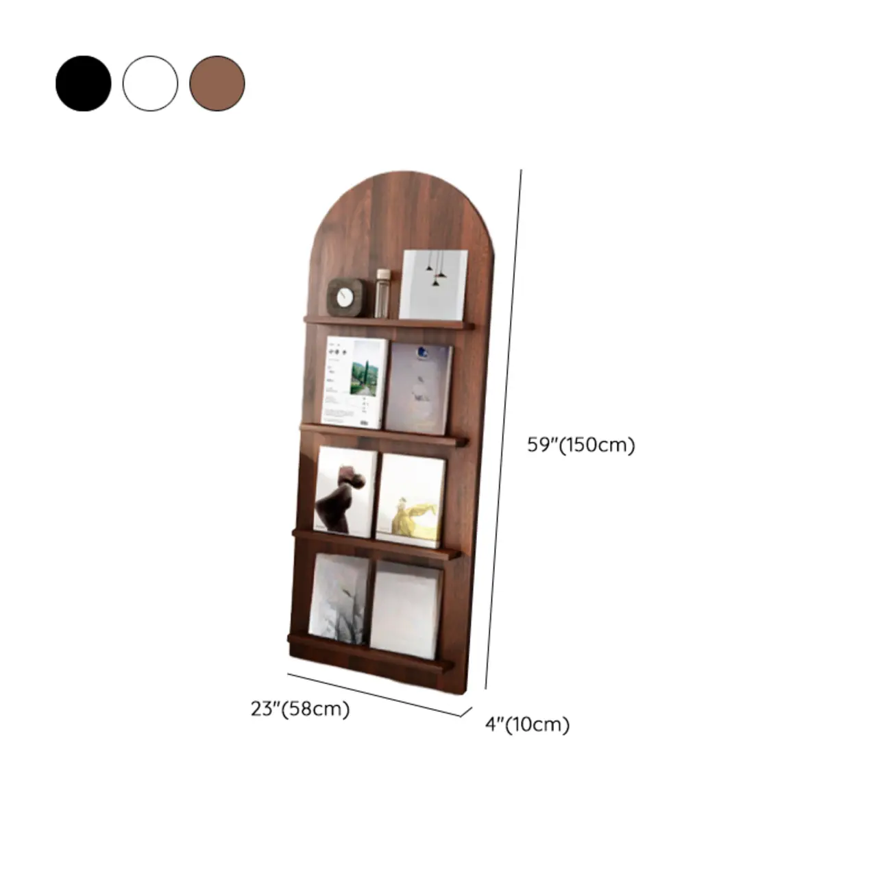 Shallow Simple 3-Shelf Ached Wood Bookcase with Closed Back