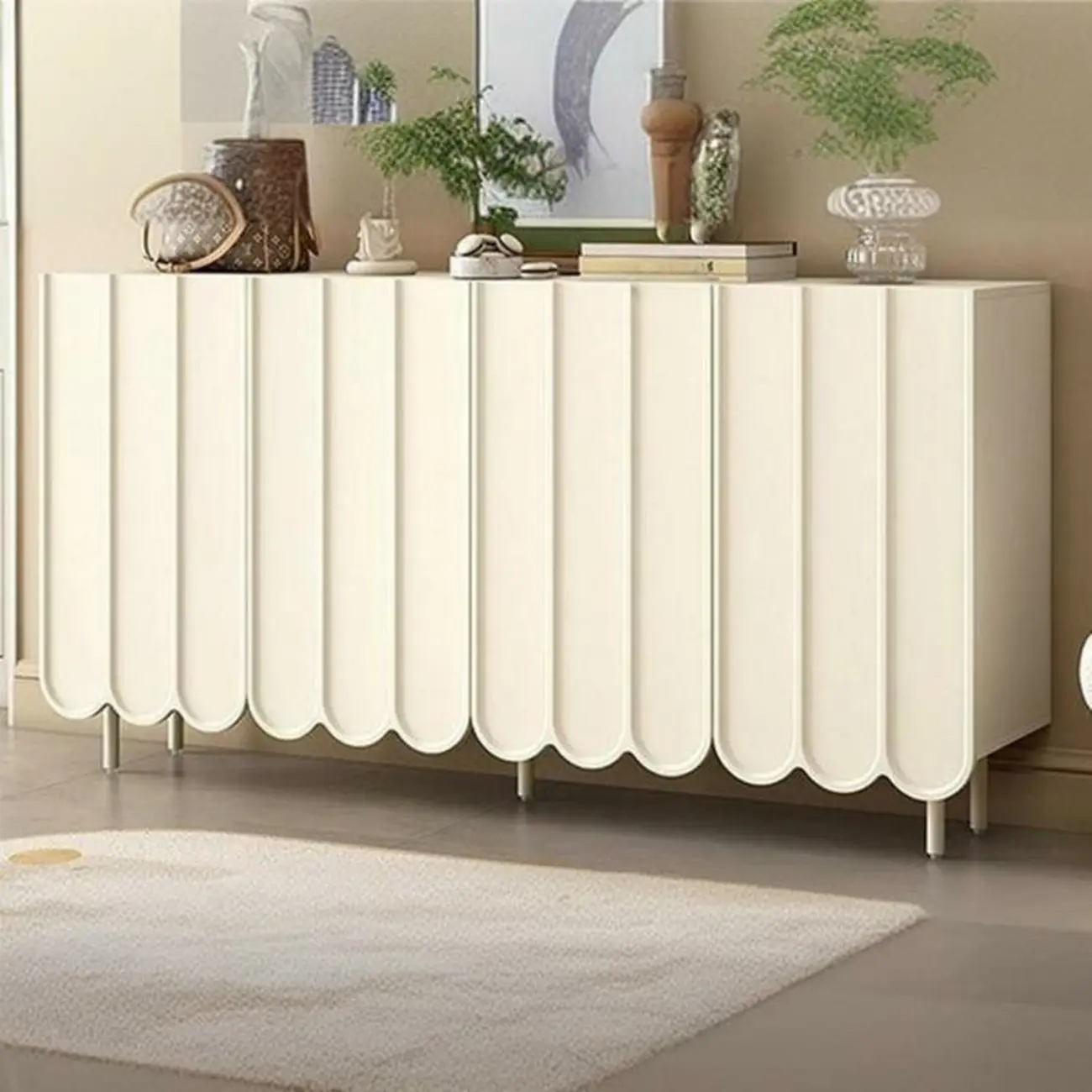 Entryway White Wooden Fluted Front Shoe Cabinet