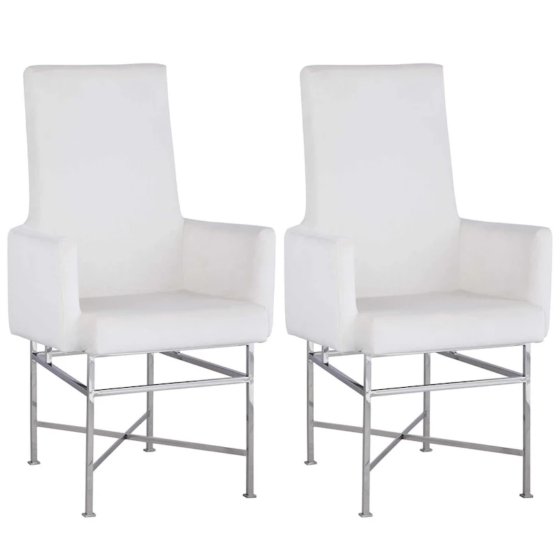 Cream Upholstered Arm Chair, Dining Height, Set of 2