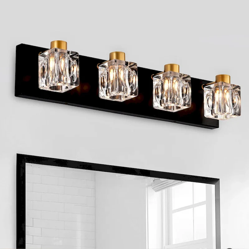 Modern Vanity Lights with Crystal Glass Shade - Gold