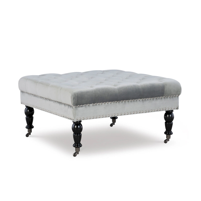 Abigal Grey Velvet Square Tufted Ottoman