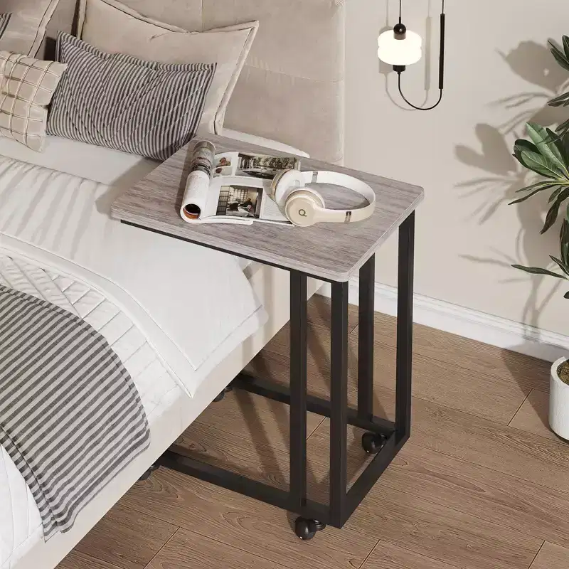JIONJOY C-Shaped End Table  Slide Under Sofa/Bed, Portable Wheels/Adjustable Feet, Small Space Friendly for Living Room Bedroom