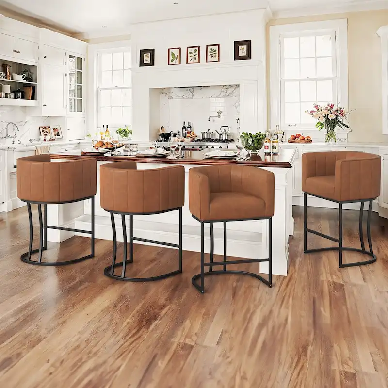Modern 26-Inch Low Back Counter Height Bar Stools Set of 4 with Metal Frame