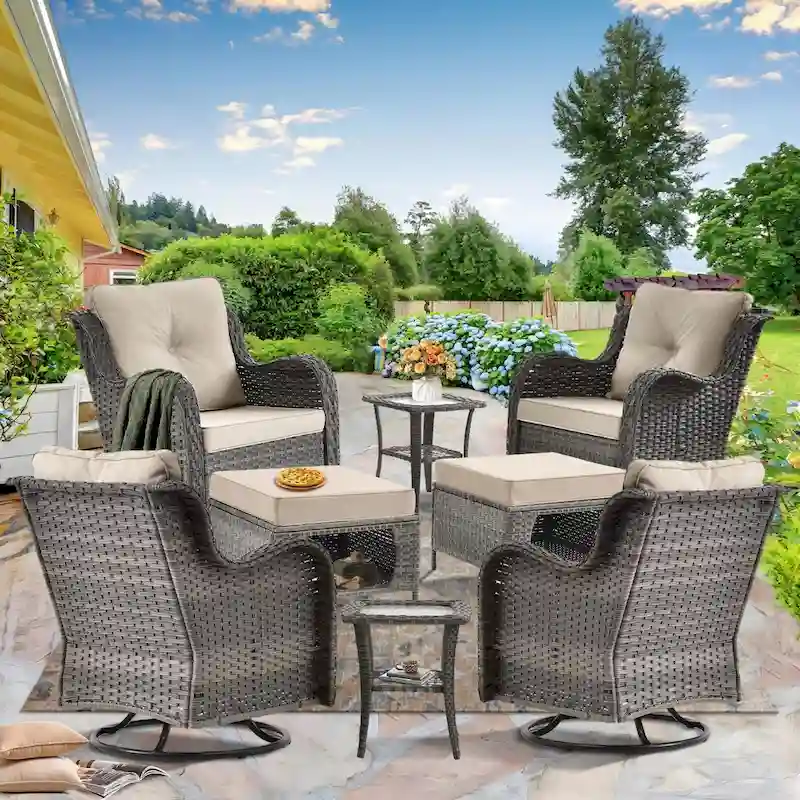8-piece Wicker Patio Furniture Set with Swivel Chair and Patio Ottoman