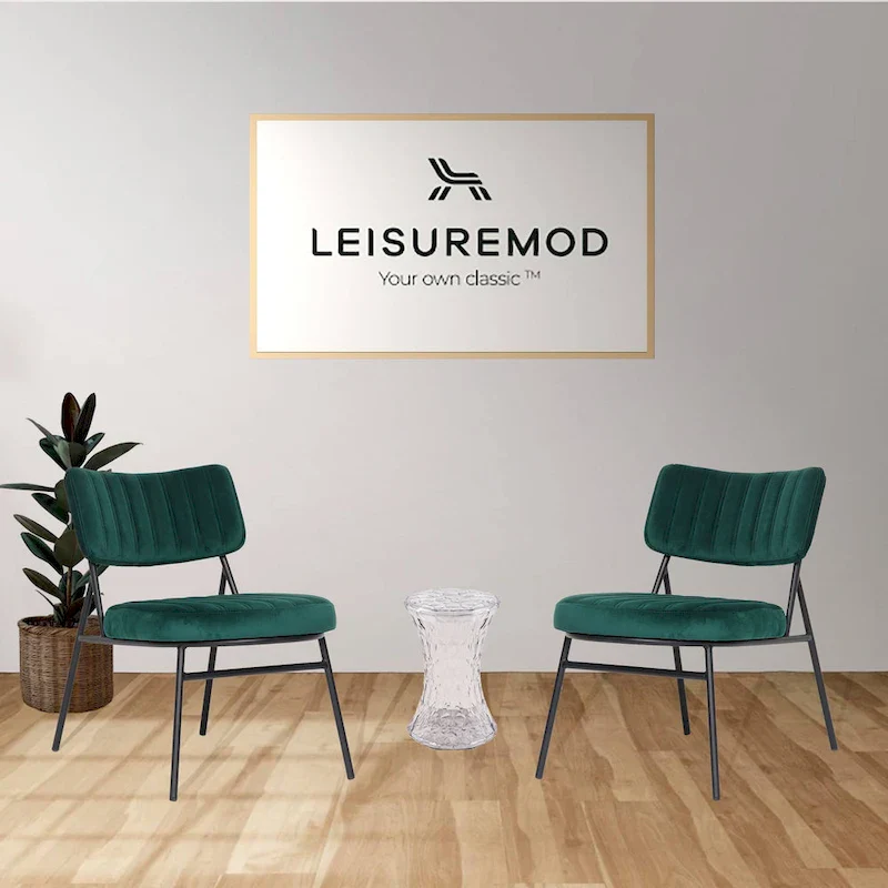Velvet Accent Chairs Set of 2 - Mid-Century Modern Upholstered Armchair