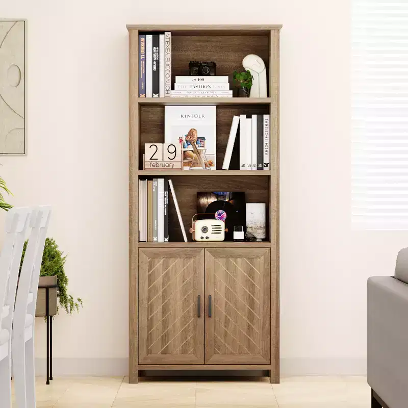 5-Tier Bookshelf with Doors, Tall Bookcase with Adjustable Shelf, Office Bookshelf with Storage Books Holder Organizer for Living Room/Bedroom/Home