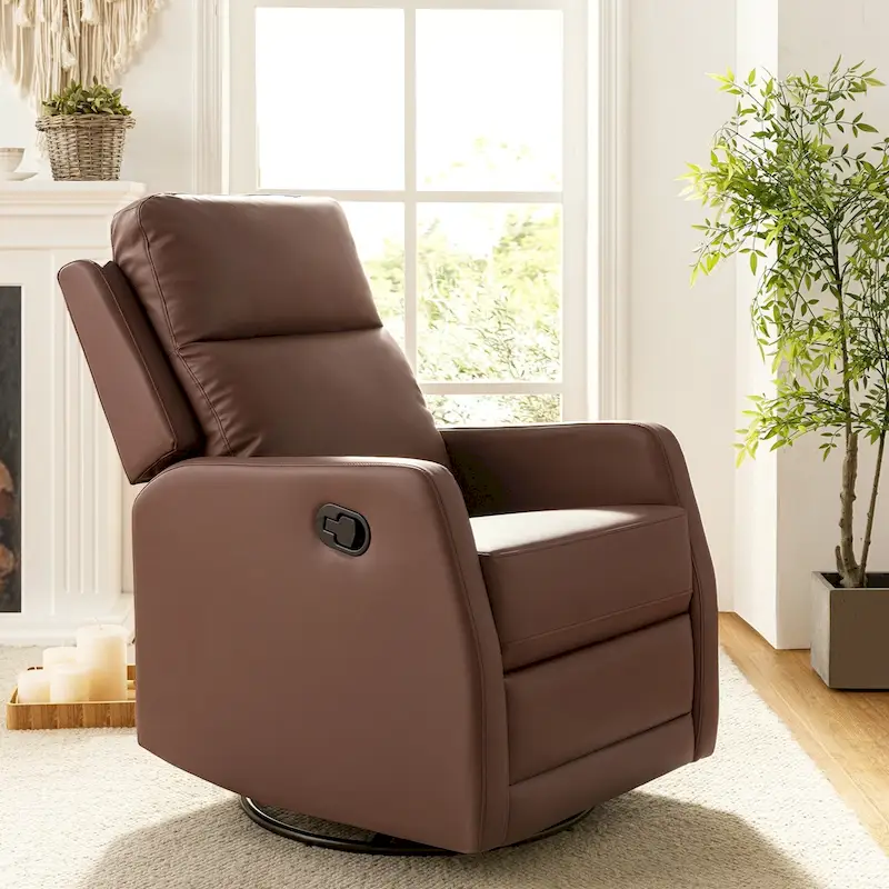 Modern Faux Leather Manual Rocking Swivel Recliner with Wingback