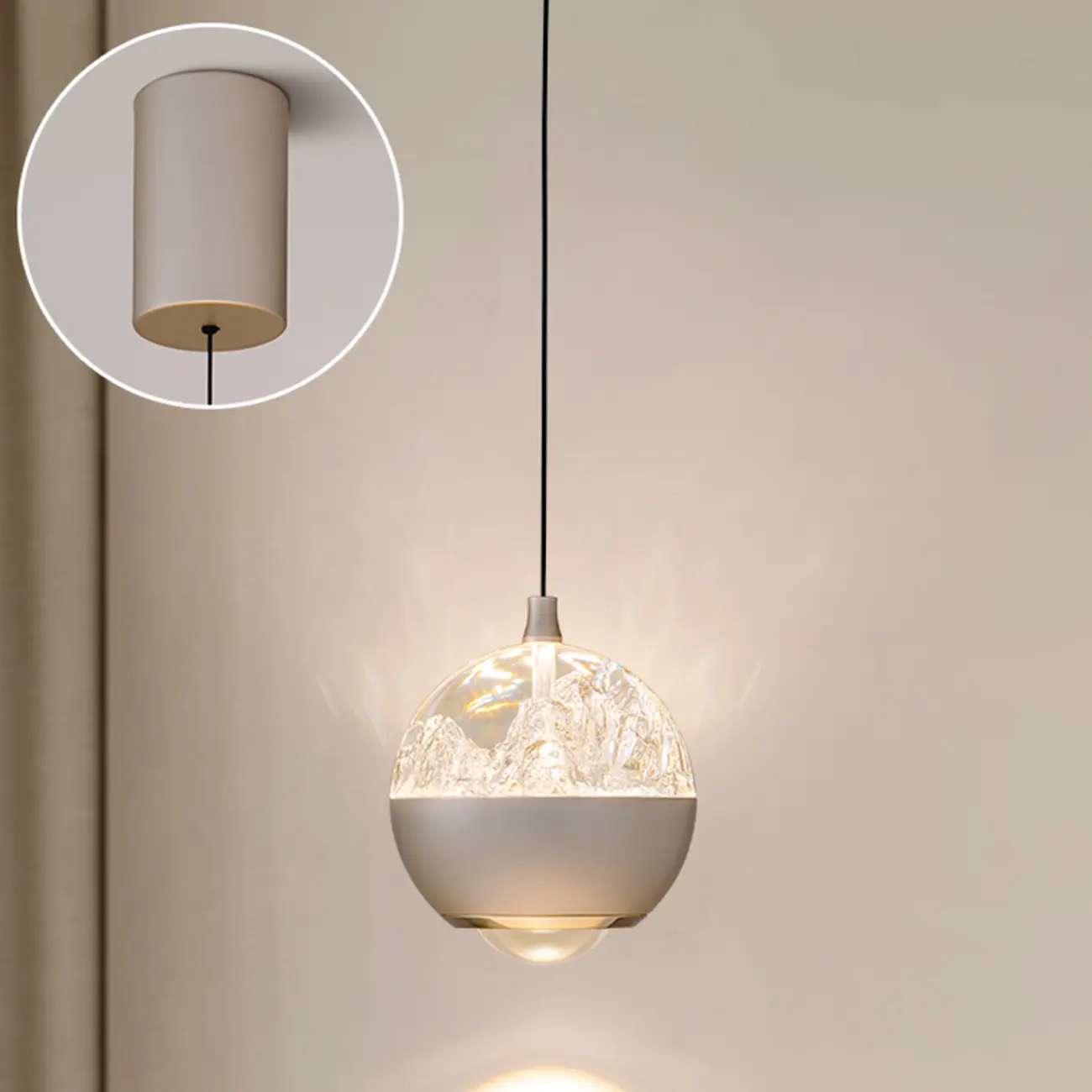 Modern Globe Clear Metal Adjustable Pendant Light for Bedroom
