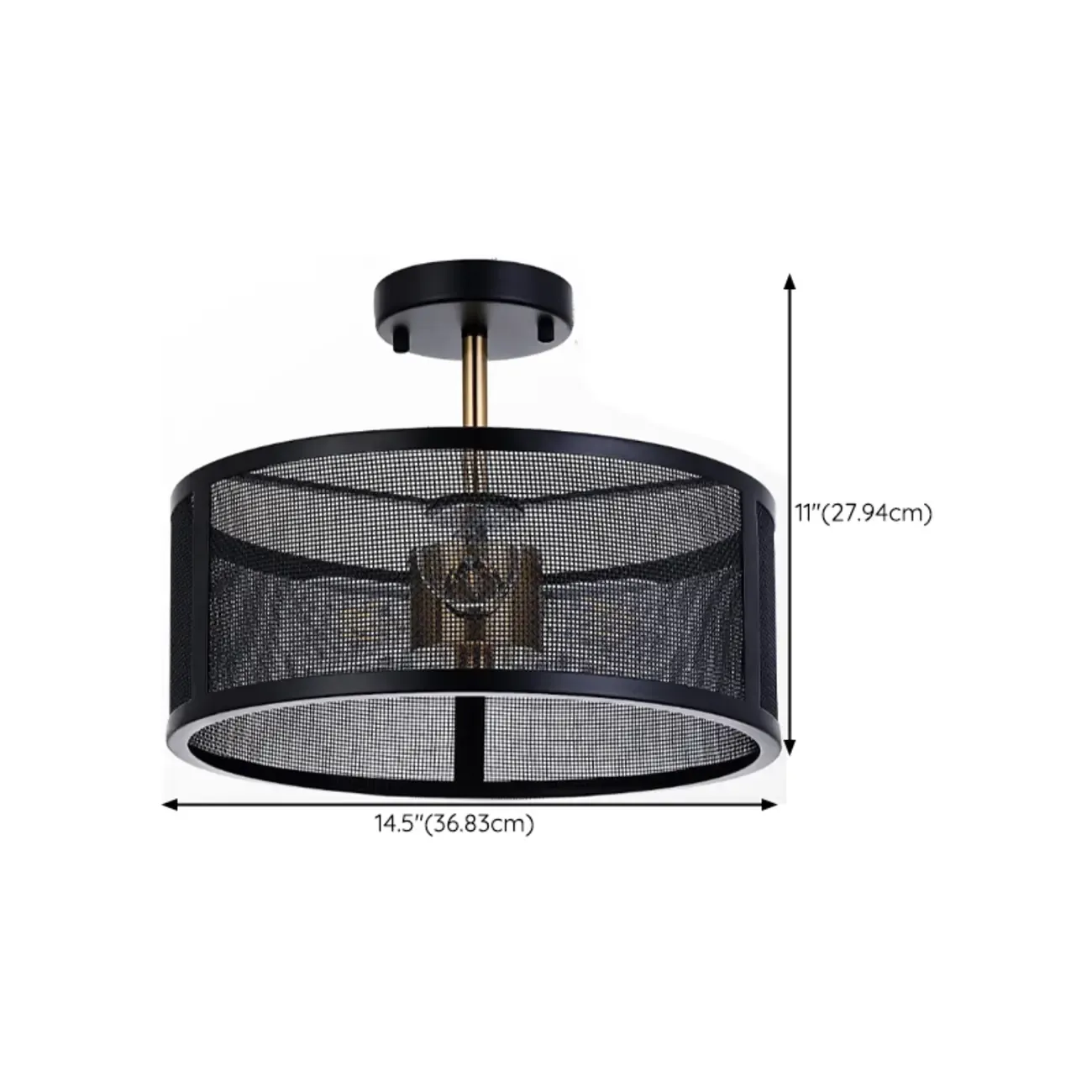 Modern Black Metal Hollow Cylinder Semi Flush Ceiling Light