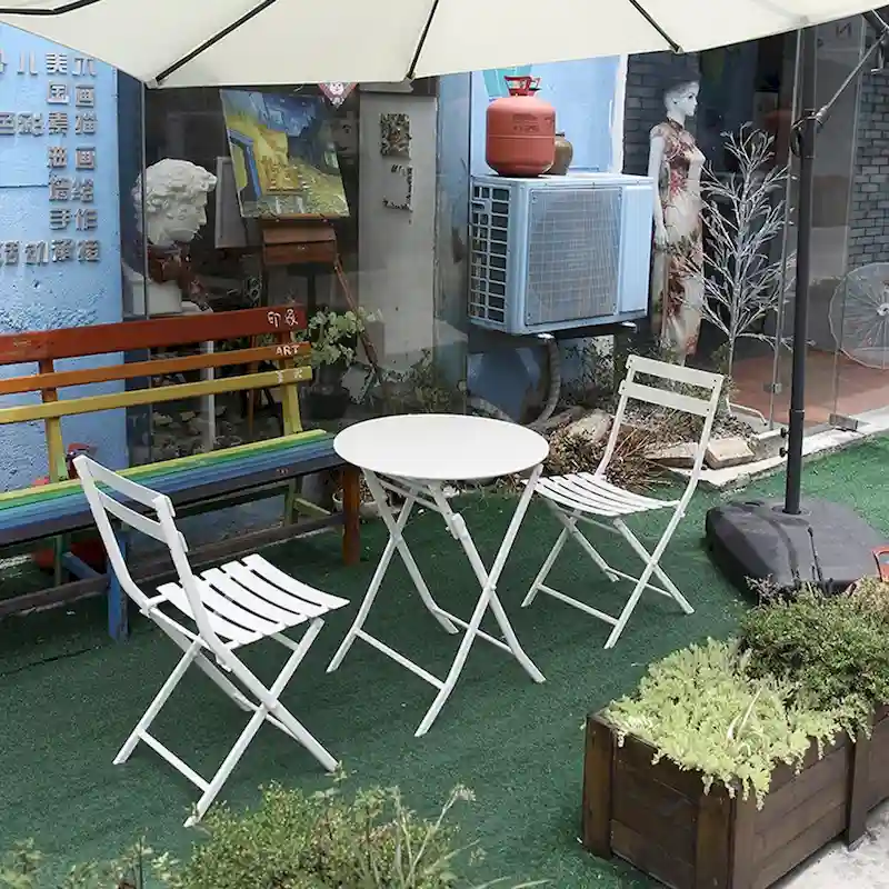 3 Piece White Foldable Outdoor Patio Bistro Sets