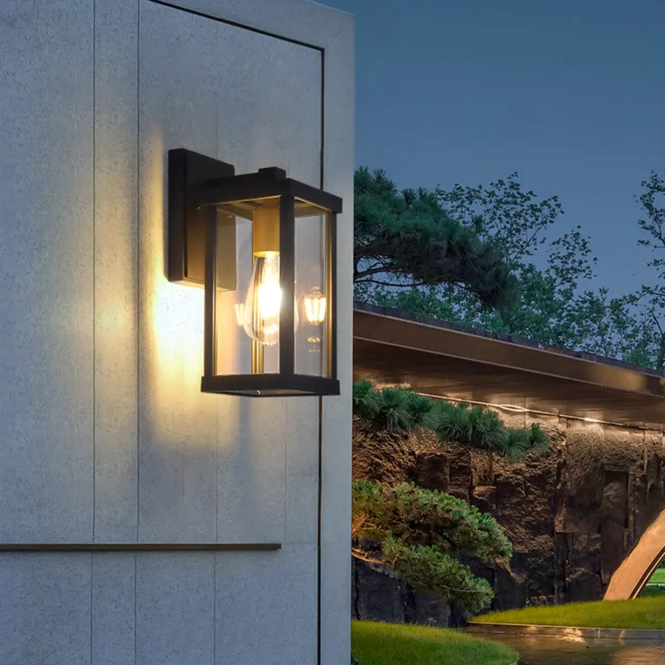 Industrial Metal Rectangle Glass Shade LED Outdoor Wall Light