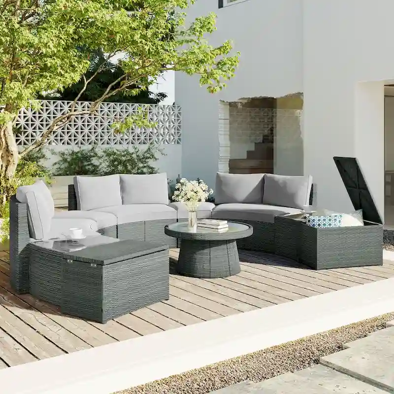 TOPMAX 10-Piece Outdoor Sectional Half Round Patio Rattan Sofa Set