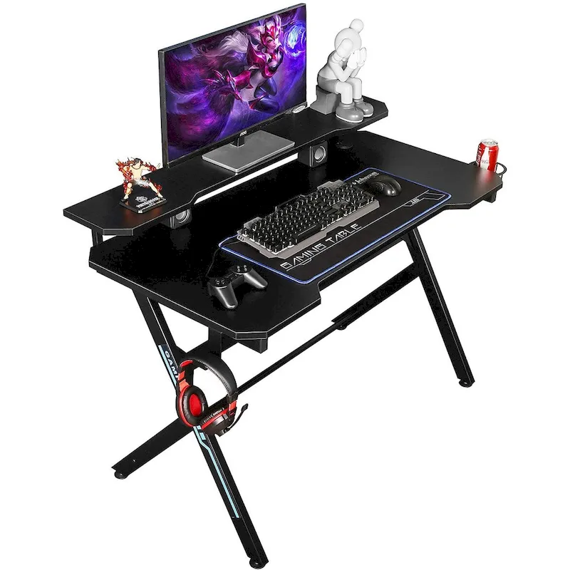 JJS 48 Home Office R-Shaped Gaming Computer Desk with Removable Monitor Stand