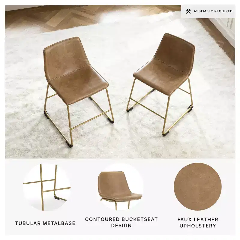 Signature Design by Ashley Lexadine Dining Upholstered Side Chairs, Set of 2, Toast Faux Leather Seats with Gold-Tone Metal Frame