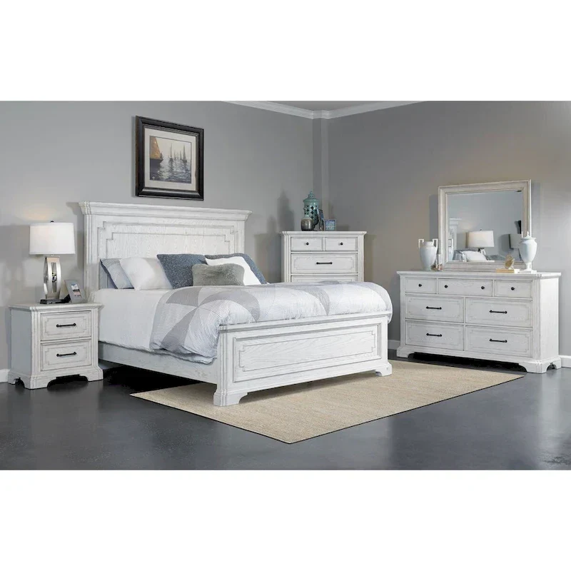 White Mist Wood Panel Bed with Wooden Slats - Fits 2 People