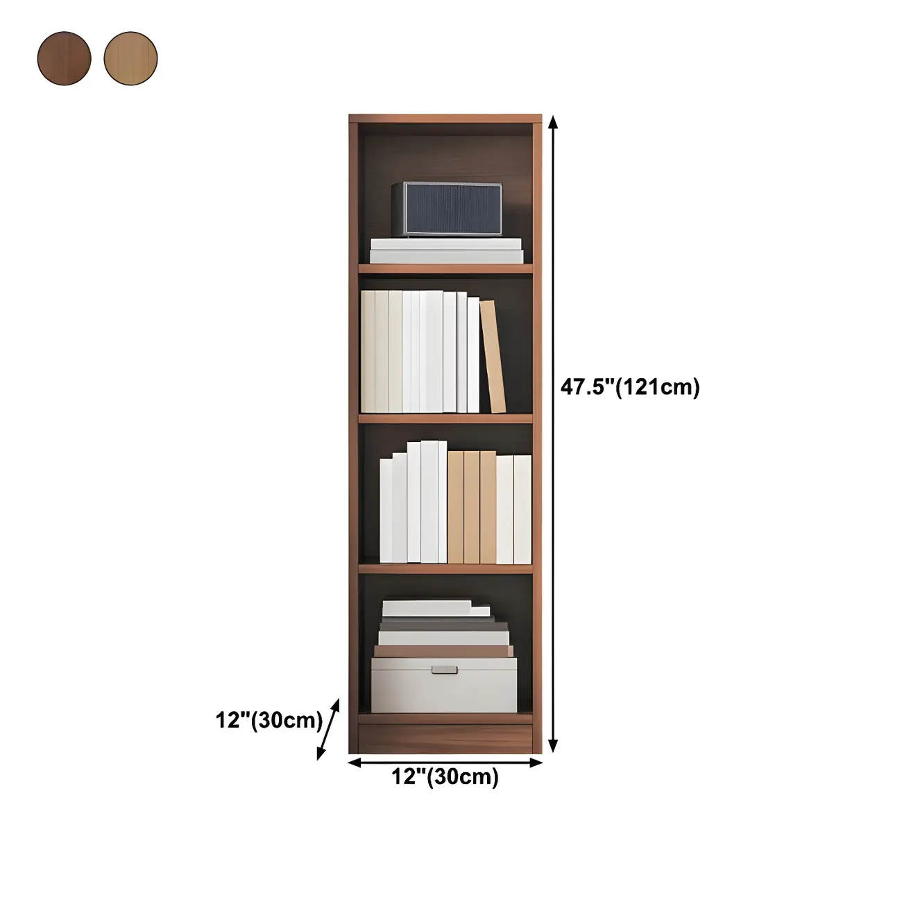 Narrow Tall Brown Wood 6-Shelf Closed Back Bookcase
