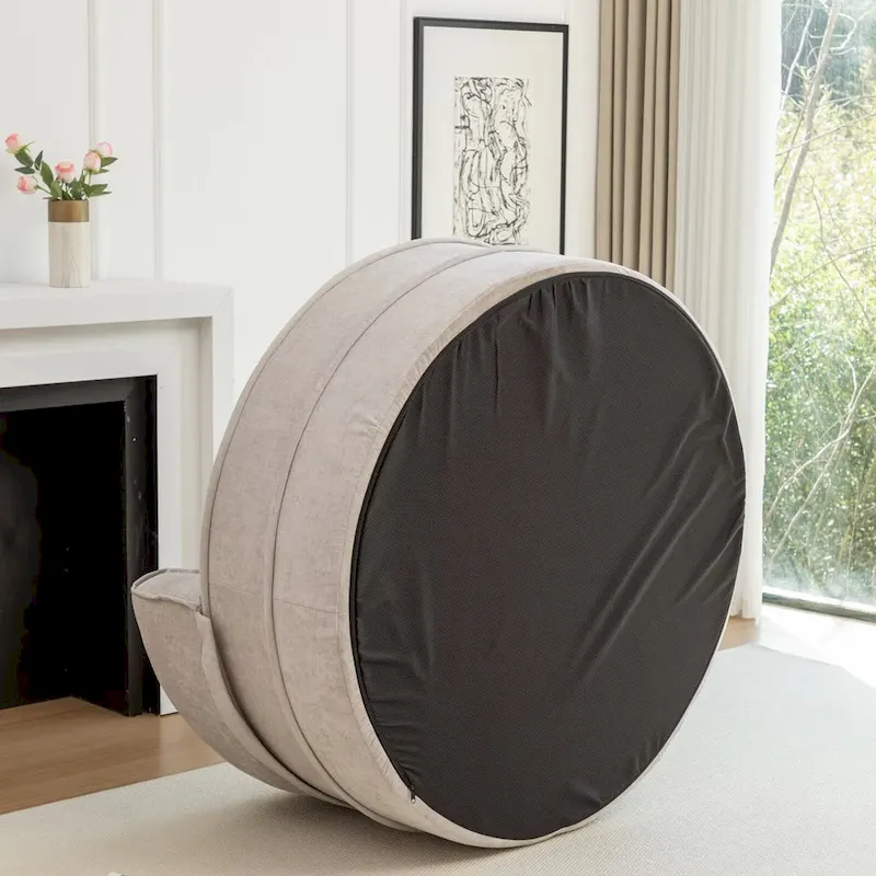 Modern Round Barrel Accent Chair with Ottoman - Velvet Lounge Sofa