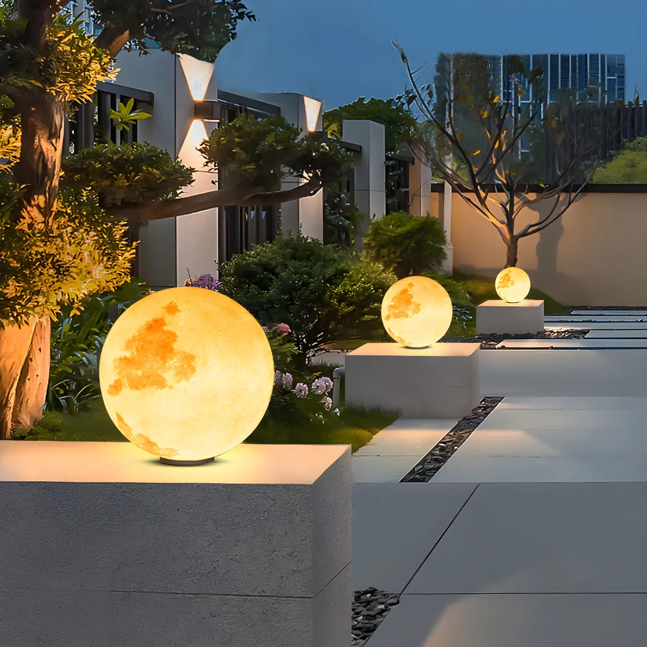 Yellow Moon-Theme Globe Resin Post Cap Light