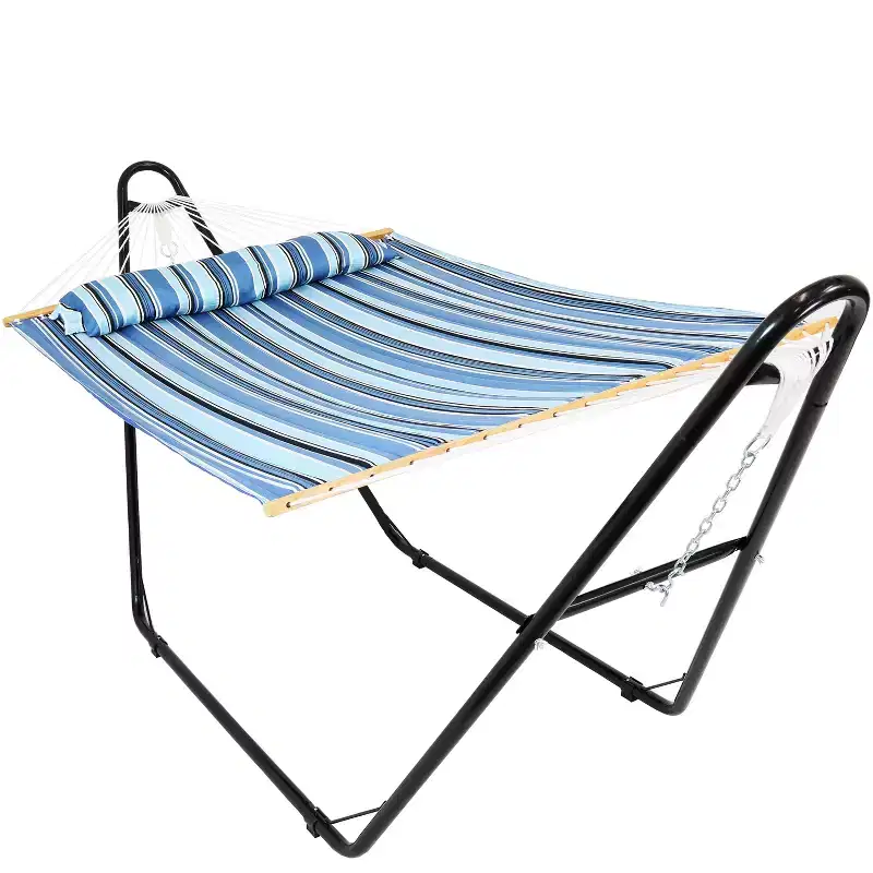 Sunnydaze Double Quilted Fabric Hammock with Universal Steel Stand - 450-Pound Capacity