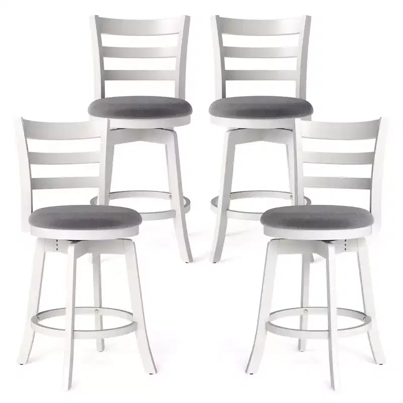 Costway 25'' Swivel Counter Barstools Set of 4 w/Backrest & Upholstered Seat Footrest
