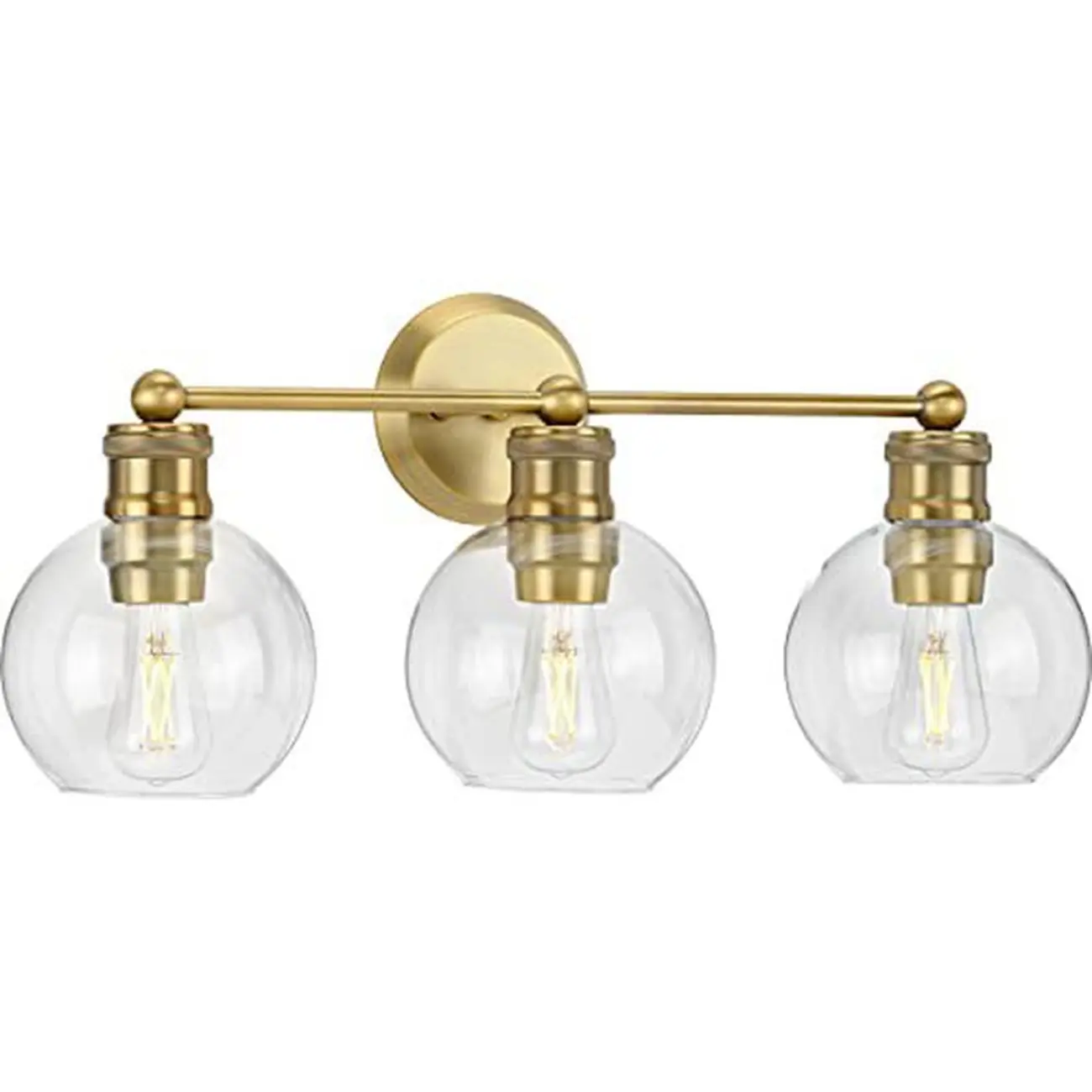 3-Light Vintage Brass Globe Vanity Light Fixture for Bathroom