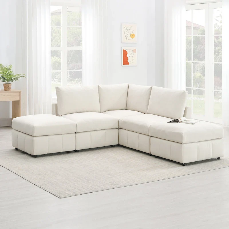 [VIDEO provided][New]93Modern Sectional Sofa with Vertical Stripes,5-Seat Armless Couch Set with Convertible Ottomans,Various C