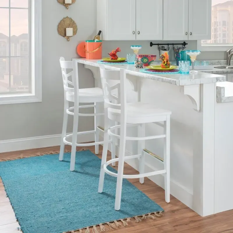 White / White+Navy Crossed-Back Barstool, Set of 2