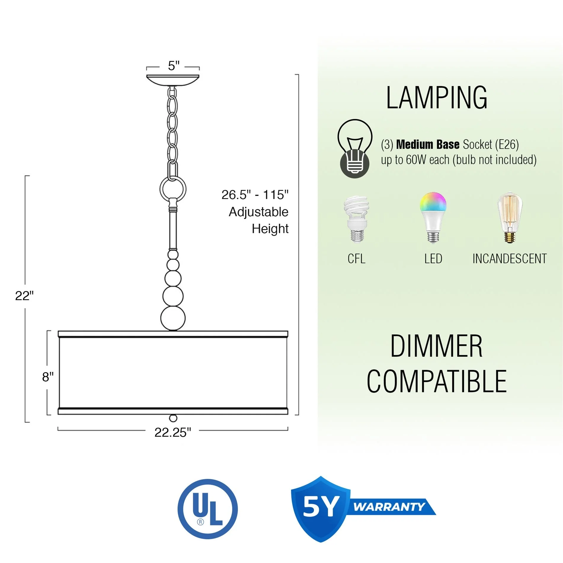 Adelade 22 Modern 3-Light Drum Pendant Chandelier