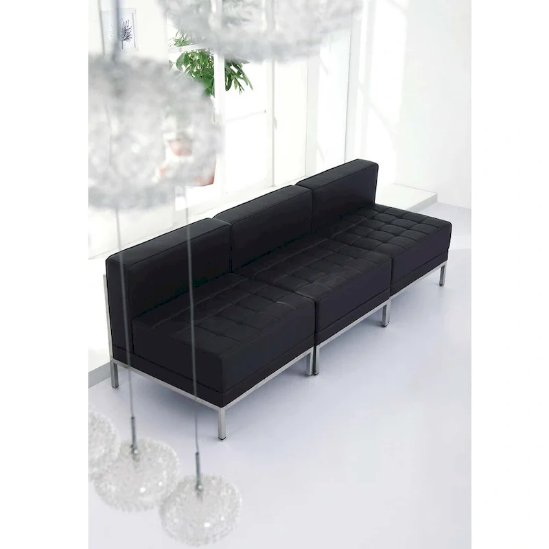 Modular Armless Accent Chair, Tufted Seat, Stainless Steel Frame, White / Black / Gray, 1-Person Use