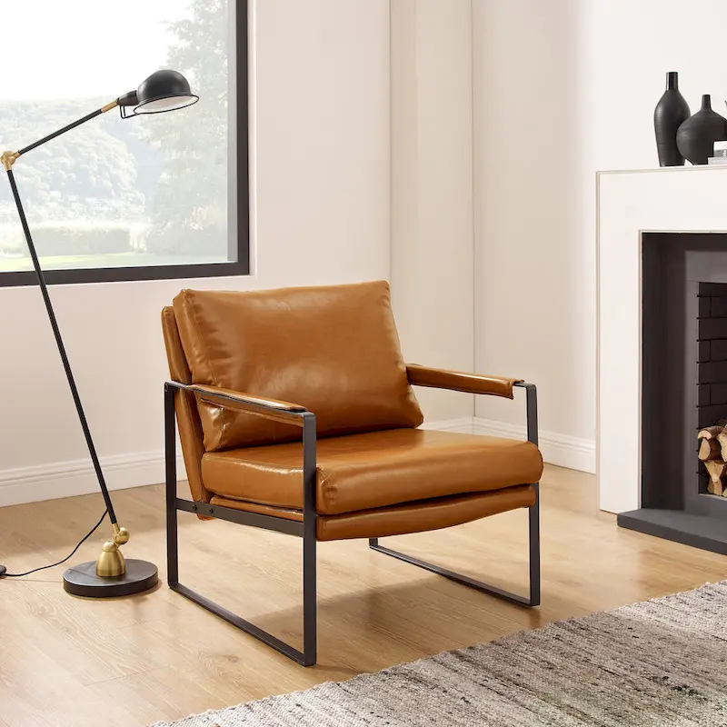 Art Leon Modern PU Leather Upholstered Arm Chair with Steel Frame