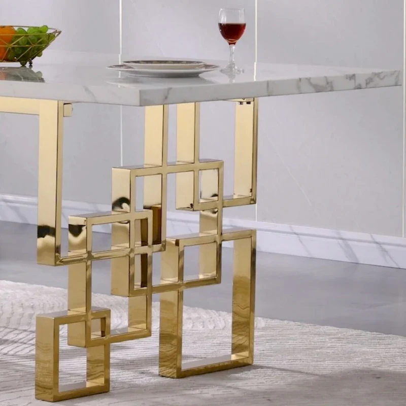 Luxury White Faux Marble Dining Table with 78 inch Top and Metal Base