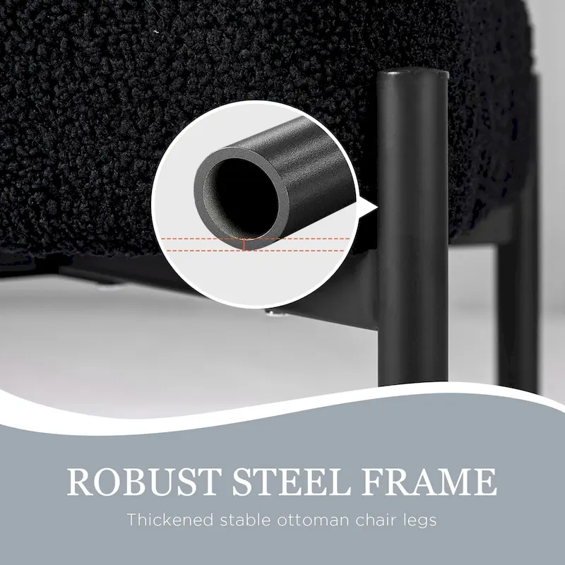 Faux Teddy Fur Round Vanity Stool, Ottoman Foot Stool