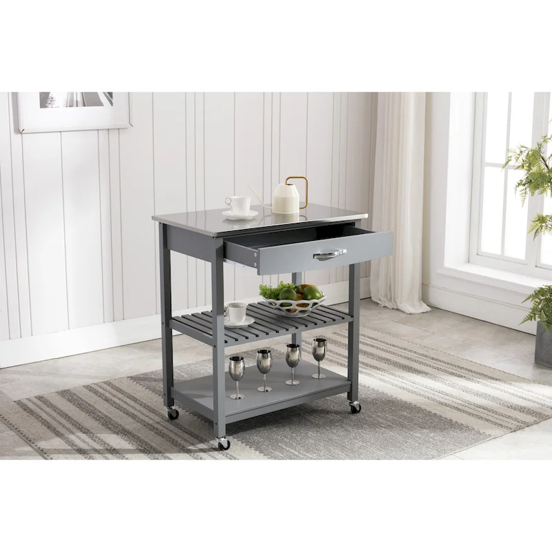Holland Kitchen Cart With Stainless Steel Top