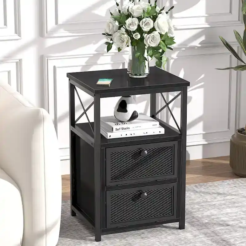 4-Pieces Bedroom Set with Drawer and Nightstands Set of 2, 5-Drawer Dresser, Brown/Grey Set