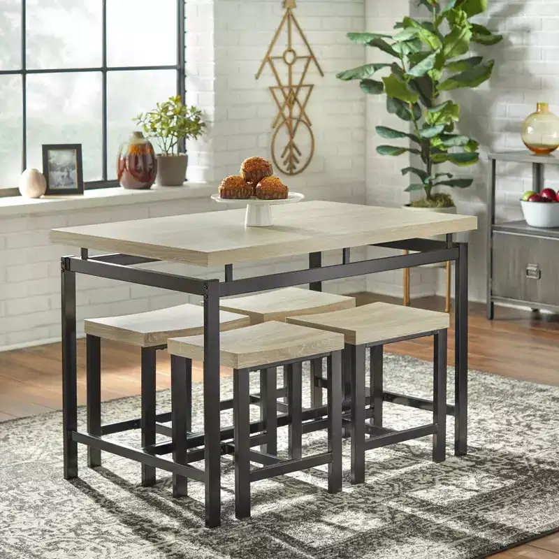 Buylateral 5pc Liberty Compact Stool Rectangular Dining Set Natural/Black