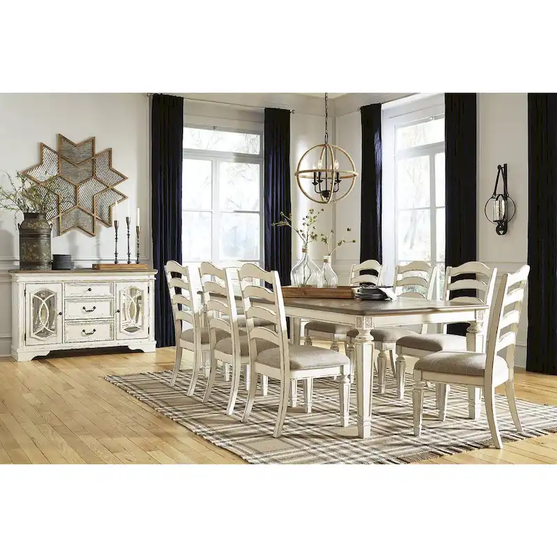 Signature Design by Ashley Realyn White / Light Brown 9-Piece Dining Package