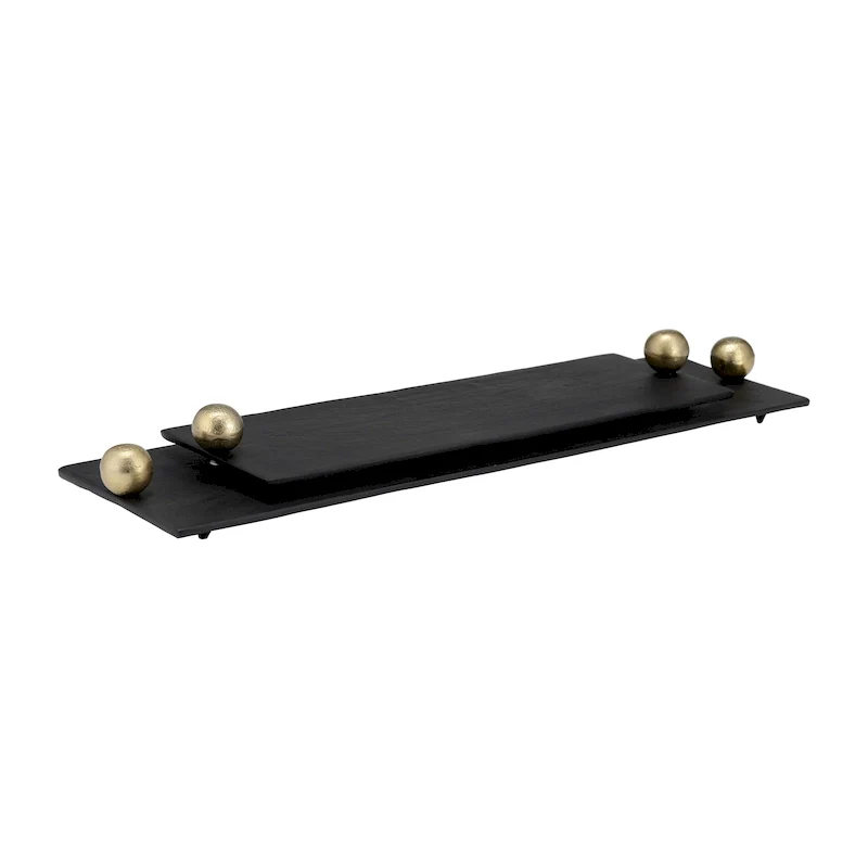 Sagebrook Home Modern Glam Metal Set Of 2 Large Flat Tray With Gold Knob Handles, - 24.0  x 7.0  x 2.0