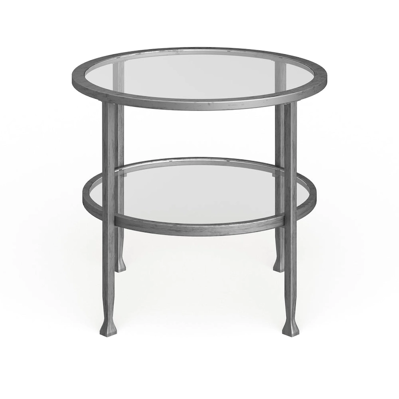 SEI Furniture Glenn Silver Metal Round Side Table with Shelf