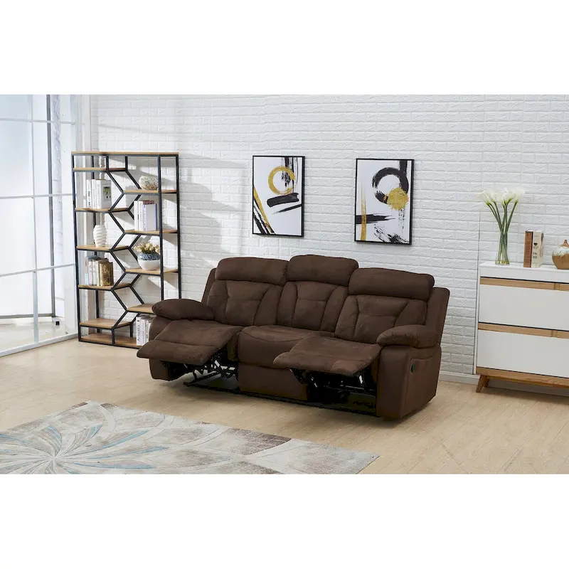 Dark Brown Microfiber 3-Seat Manual Reclining Sofa