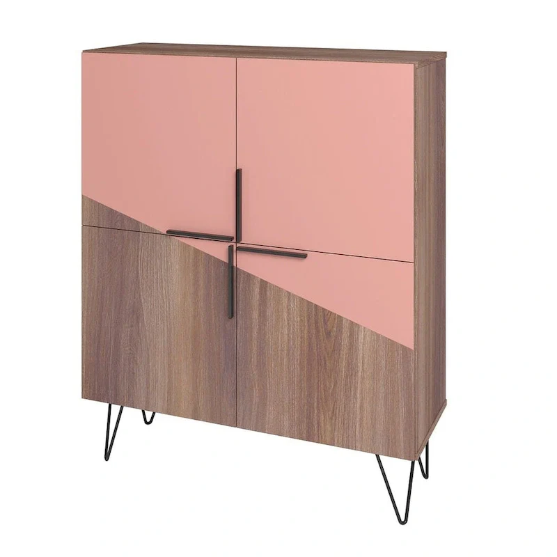 Mid-Century Modern Low Cabinet with 4 Shelves & Splayed Metal Legs – 43.7H