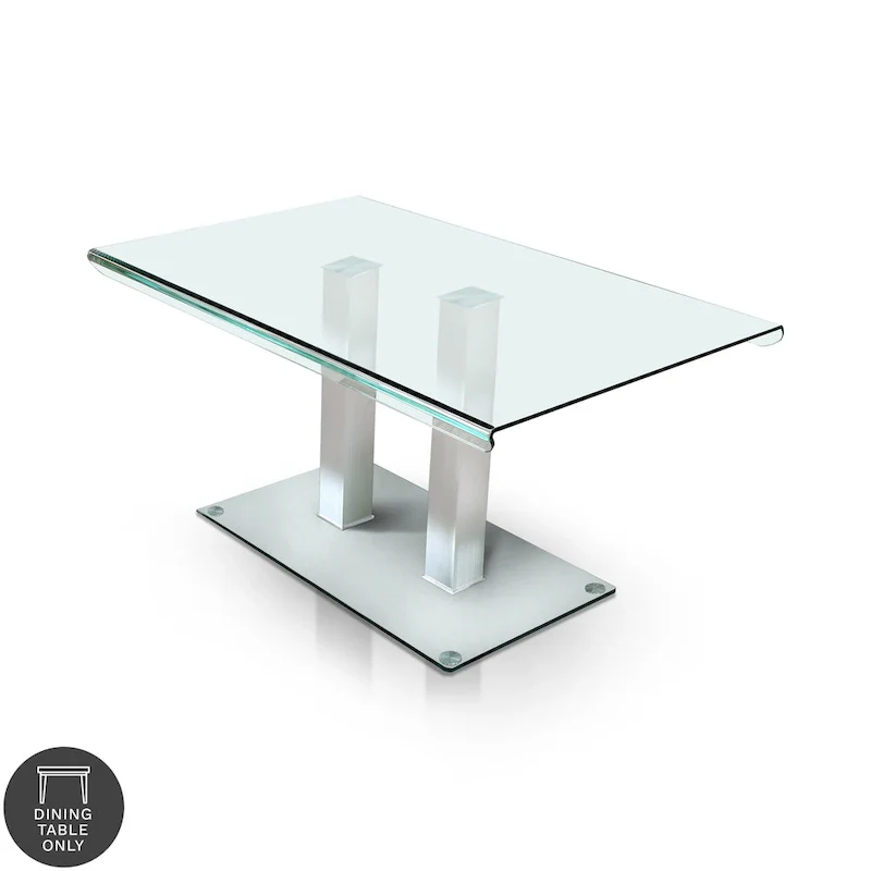 Furniture of America Maza 59-inch Silvertone Metal/Glass Dining Table