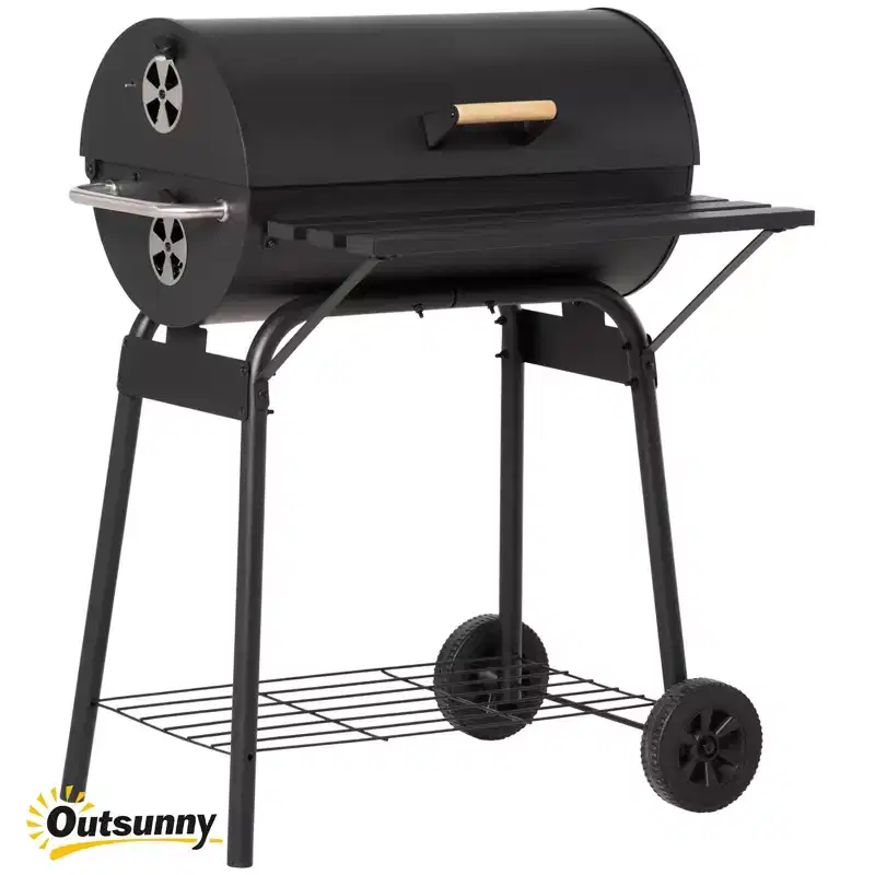 30 Portable Charcoal Barbecue Grill with Wheels Outdoor Barbecue with Adjustable Charcoal Rack, Storage Shelf, for Garden Camping Picnic