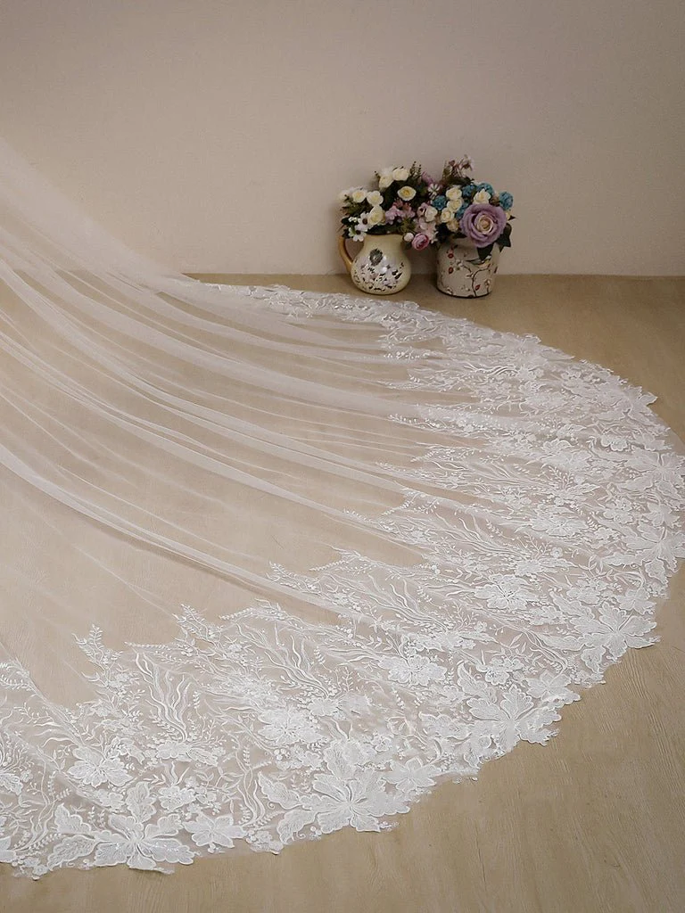 Flower Lace Cathedral Veil Bridal Veil Wedding Veil