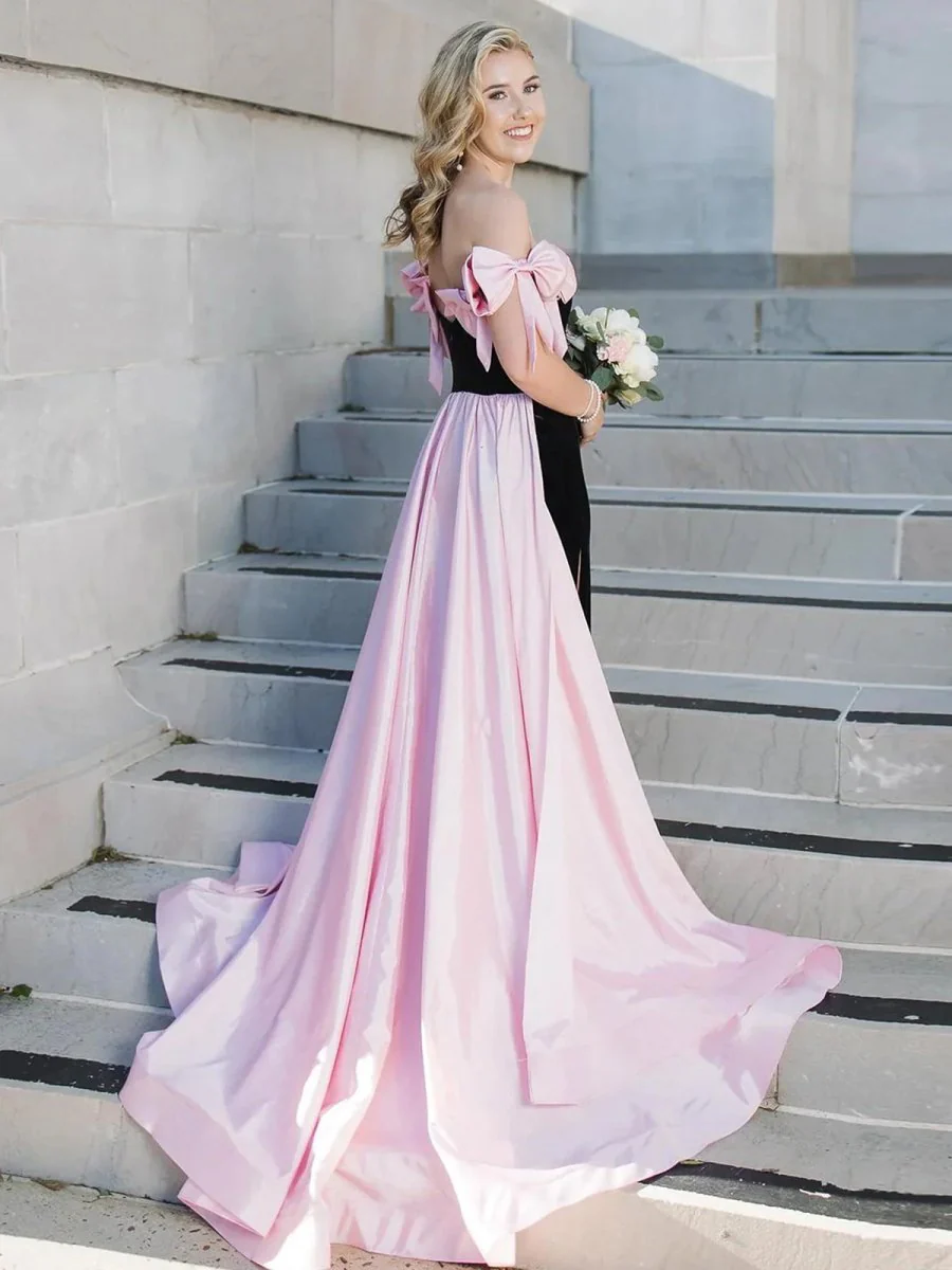 Off the Shoulder Pink Mermaid Long Velvet Prom Dress with Bows
