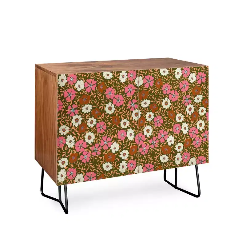 Schatzi Brown Jirra Floral Olive Walnut Credenza - Deny Designs